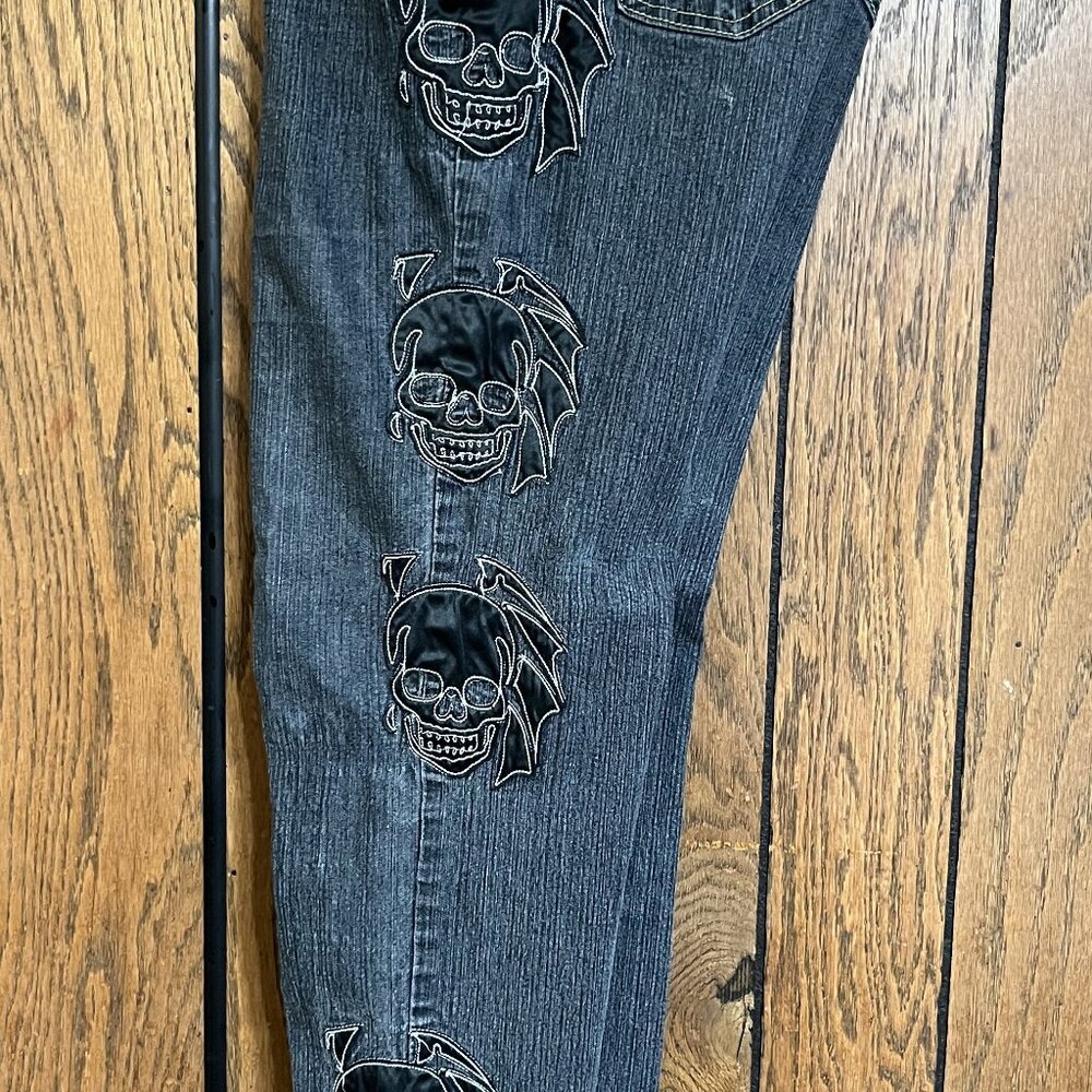 Skull Black/Gray Jeans Women Size 15/16